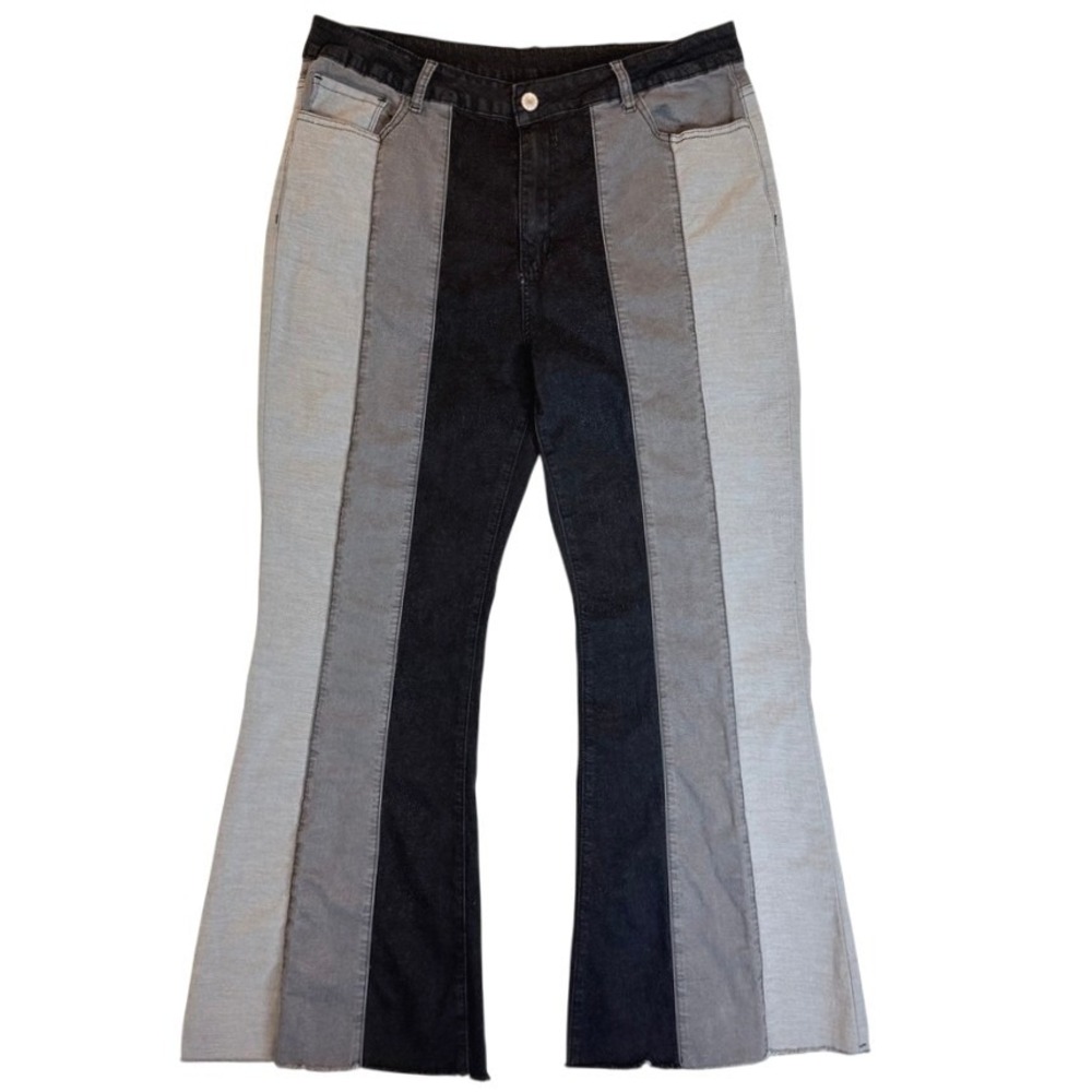 Colorblock Flare Jeans Unbranded Women 3XL Gray Patchwork Stretchy